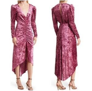 Ronny Kobo Alicia Midi Dress Crushed Velvet Puff Long Sleeve Cocktail Size L
